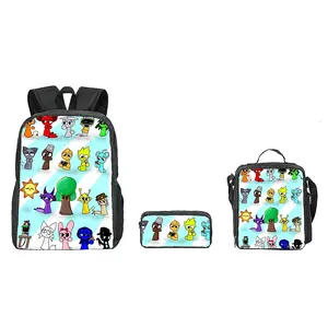 Sprunki 3 Backpacks, Lunch Bag And Pencil Case, Adjustable Shoulder Straps, Handbag With Zipper, Large Capacity, Suitable For Daily Gifts And Daily Commuting