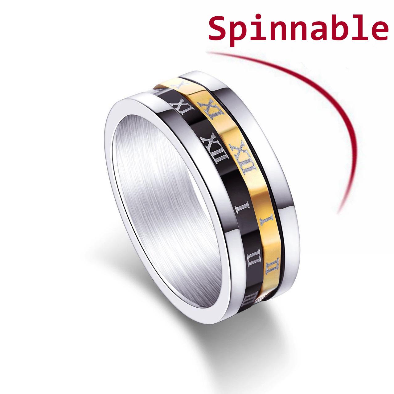 Rotating Roman Numeral Ring — Titanium Steel Unisex Band with Spinning Roman Numerals, Vacuum Electroplated Fade‑Resistant Finish, Adjustable Comfortable Fit, Minimalist Fashion & Niche Trend, Hypoallergenic Everyday Wear, Couple/Anniversary Gift