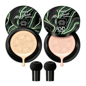 2Pcs Sunscreen Cushion Foundation Air Cushion CC Cream, SPF 50 Long Lasting Oil Control BB Cream, Moisturizing Foundation Face Makeup Set with Mushroom Head Puff, Color Correcting Tinted Moisturizer