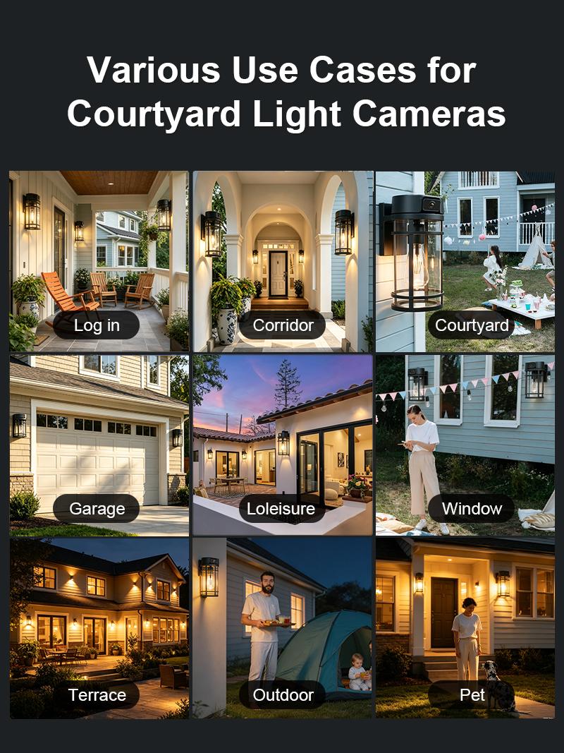 Outdoor Porch Light Security Camera, 2K HD Live View Wi-Fi Human Detection, Pan & Tilt, Two-Way Talk, Cloud/SD Storage, Waterproof, Built in Dusk to Dawn Outdoor Lighting, Outside Wall lamp For House Garage Front Door, Works with TUYA Outdoor Porch Light Security Camera, 2K HD Live View Wi-Fi Human Detection, Pan & Tilt, Two-Way Talk, Cloud/SD Storage, Waterproof, Built in Dusk to Dawn Outdoor Lighting, Outside Wall lamp For House Garage Front Door, Works with TUYA