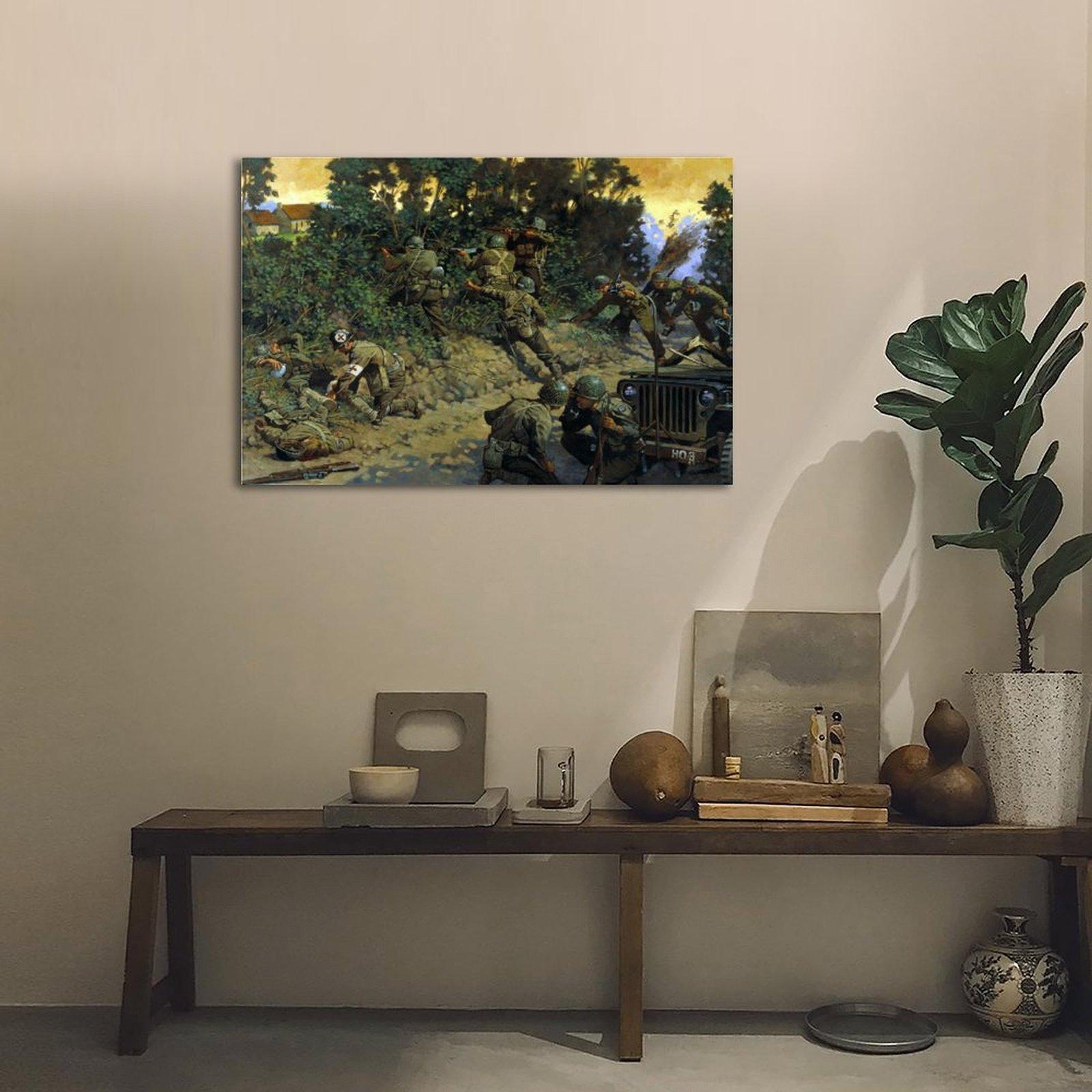 Vintage Poster WW II Soldier Battle  Rifle Poster Decorative Painting Canvas Wall Art Picture Print Modern Family Bedroom Decor