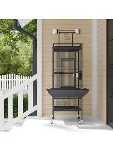 61 Inch Large Bird Cage, Metal Bird Fight Cage With Play Top, Rolling Stands, Feed Bowls, Wide Tall Parrot Cage For Parakeets, Conures, Cockatiel, Cockatoo  Large Bird Cage With Rooftop Playground & 360° Casters - Rolling So
