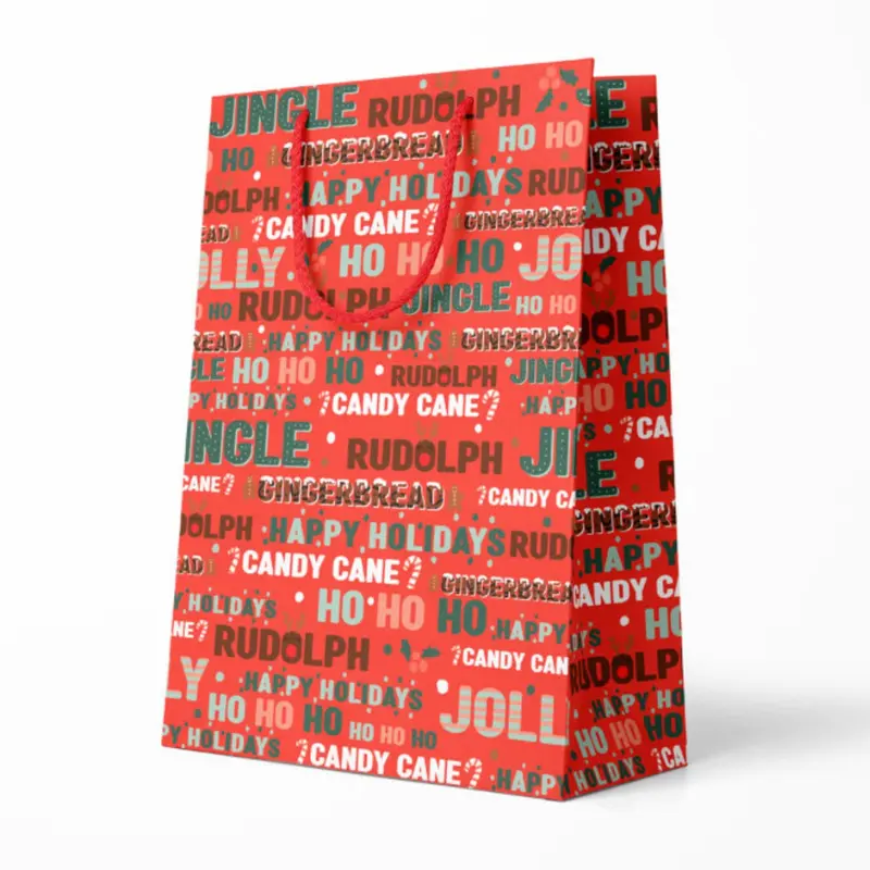 Tis' The Season Gift Bag with Tissue Paper - Medium Holiday Christmas Paper Bag for Presents - 12.75"H x 10"W x 5"D