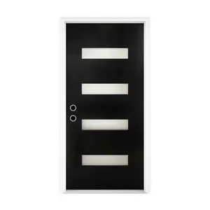 Aobtkel®36 x 80 Fiberglass Entry Door with Brickmould, Frosted Glass - Contemporary Style for Home's Front Entrance, Right Hand Inswing, Black Finished Knock-Down Fiberglass Door with 4-9/16 White Vinyl Frame#Summervibes