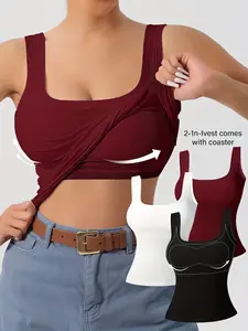This 3pcs Set Features Women's U-neck Backless Vests The Vests Come with Removable Padded Cups, a Slim-fit Design, and Are Available in Solid Colors. They Can Be Worn summer clothes