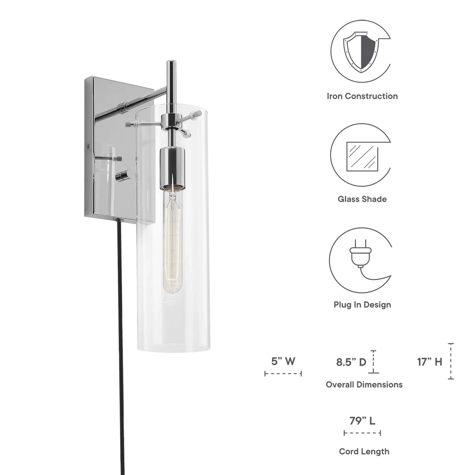 Modway Skylark Wall Sconce in Clear Polished Nickel