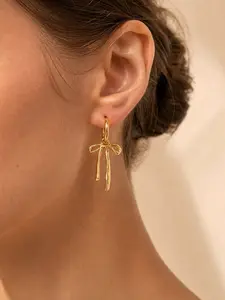 Golden Bow Earrings for Women, Post Ribbon Knot Stud Earrings Drops, Daily Jewelry Accessory Valentines Day Gifts