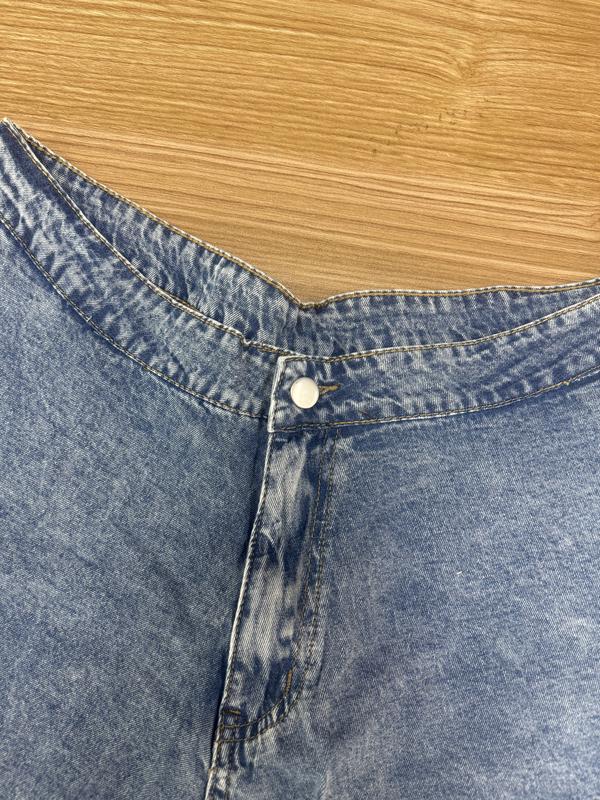 Odefou Plus Size Women's Flared Denim Shorts – Soft Fabric Pockets Jean with Button Zipper Closure Hot Girl Spring Summer Outfit Festival Holiday Womenswear