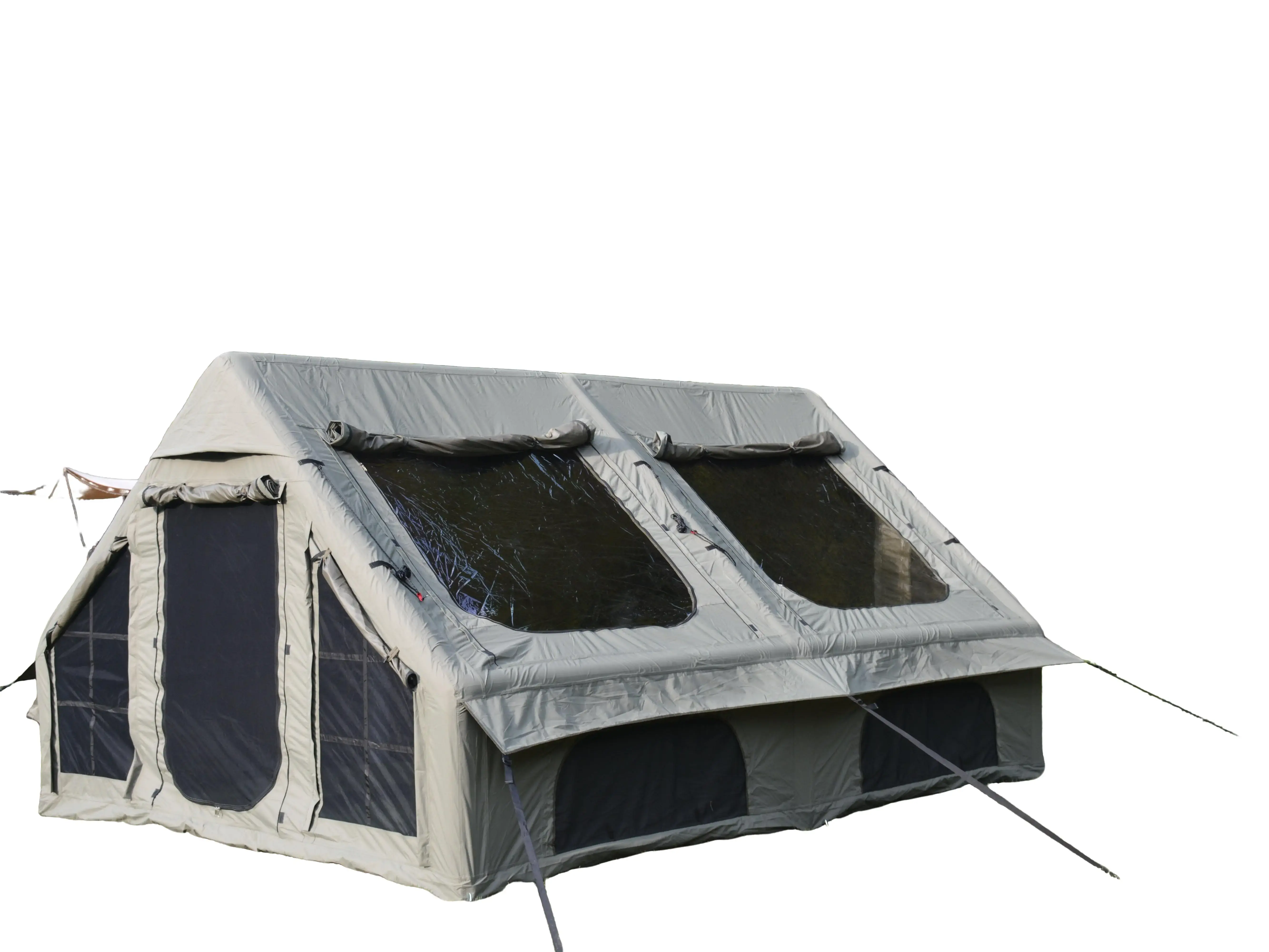 Army Green 9.8x13ft Inflatable 4-Season Oxford Cabin Tent with Hand Pump, Waterproof Windproof Easy-Setup Air Glamping Features, Mesh & Chimney Window