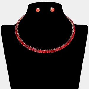 Red Marquise Stone Pageant Choker Necklace | Prom Jewelry |  624912