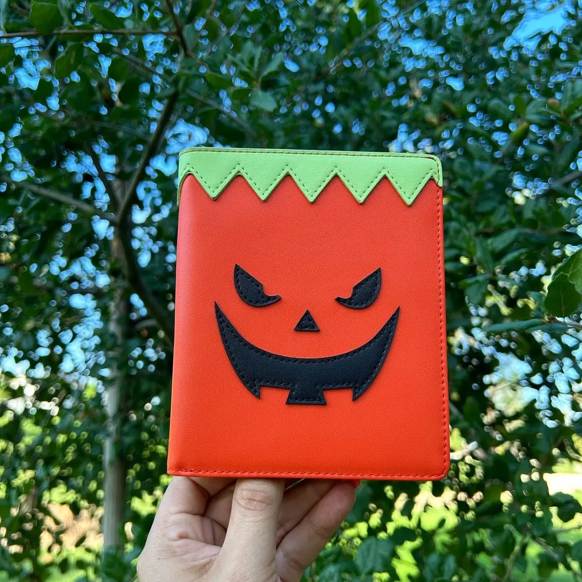Pumpkin jack-o-lantern faux leather wallet