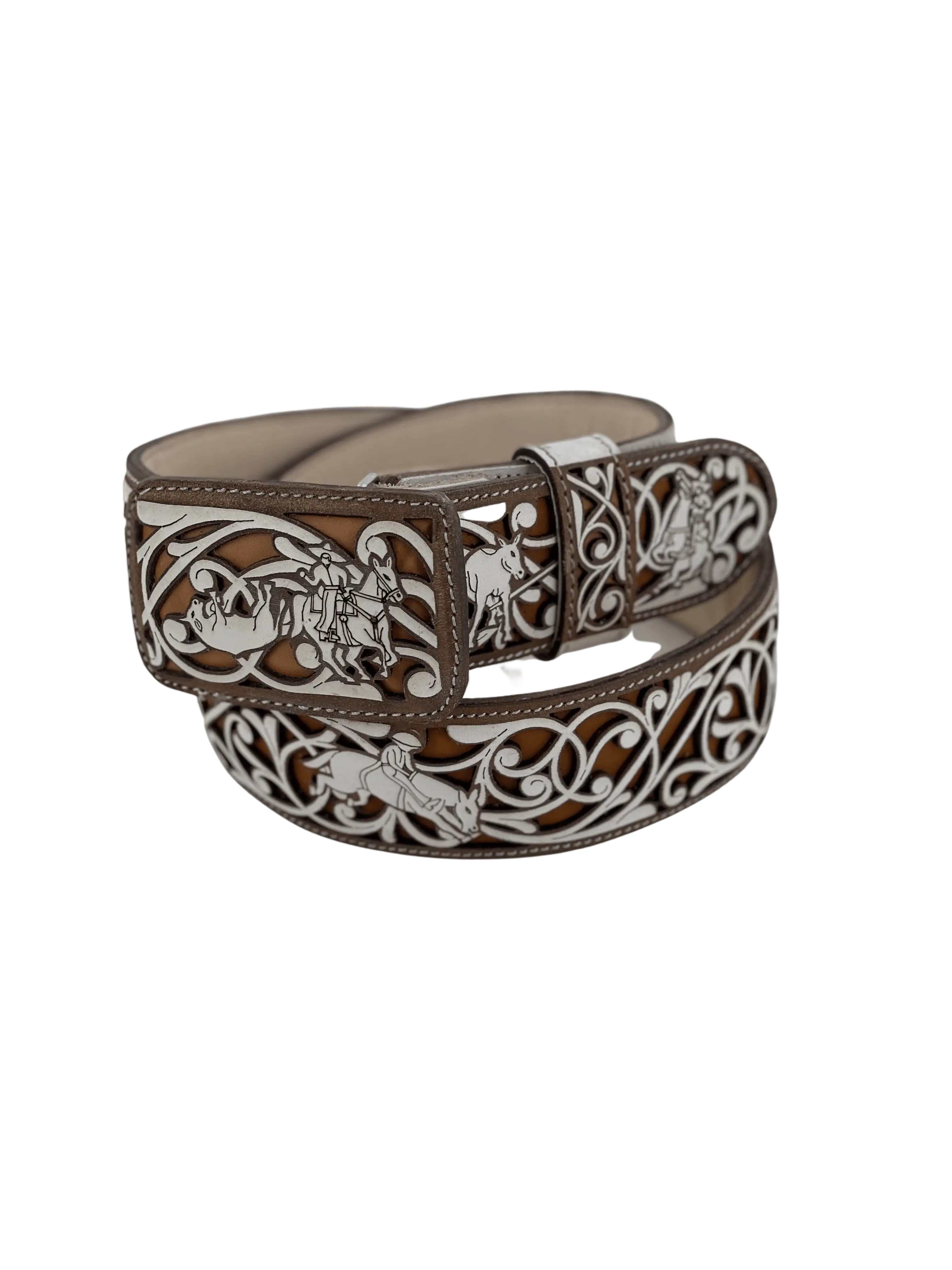Suerte Charra Design Chiseled Charro Leather Belt - 2" Wide Cinto Charro