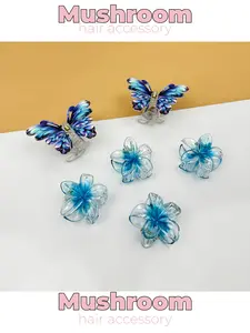 6pcs fashionable printed butterfly+egg flower clip, medium size - durable plastic claw clip, bangs clip, for semi tied hair, summer styling accessories, suitable for thick and thin hair, strong clamping force, for daily use, weddings, parties