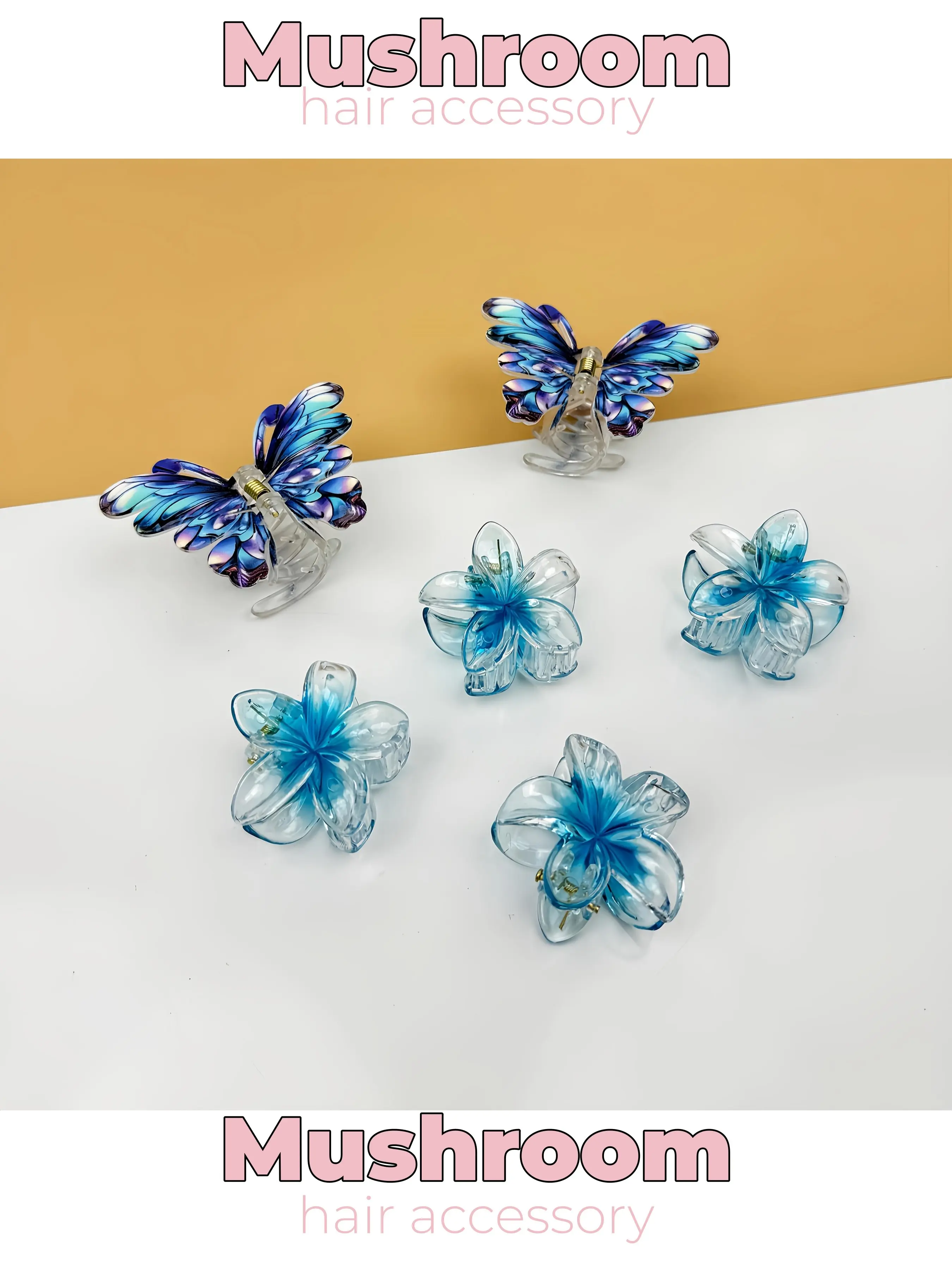 6pcs fashionable printed butterfly+egg flower clip, medium size - durable plastic claw clip, bangs clip, for semi tied hair, summer styling accessories, suitable for thick and thin hair, strong clamping force, for daily use, weddings, parties