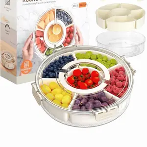Small Divided Rotating Serving Tray with Lid and Handle,Portable Snackle Box Container,Spinner Organizer and Storage for Adults,Child,Fruits,Candy,Nuts,Veggie,Charcuterie,Snacks,Picnic,Travel, Party