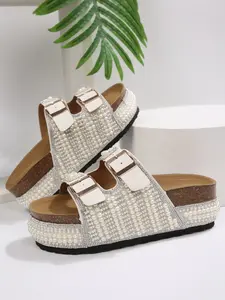 Summer New Rhinestone Thick Sole Sandals for Women, Dual Buckle Platform Wedge Flip Flops, Nightclub Party Outdoor High Heel Slippers