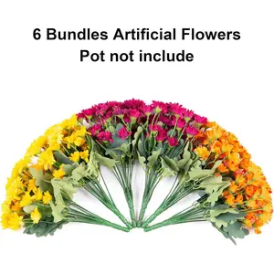 Daisy Artificial Flowers for Outdoors Fall Autumn Decoration, 6 Bundles Fake Mums Silk Flowers for Outside Look Real UV Resistant Fake Plants Decorative Faux Flowers for Planter Front Door Home Indoor Porch, Mix, Artificial Plant Set