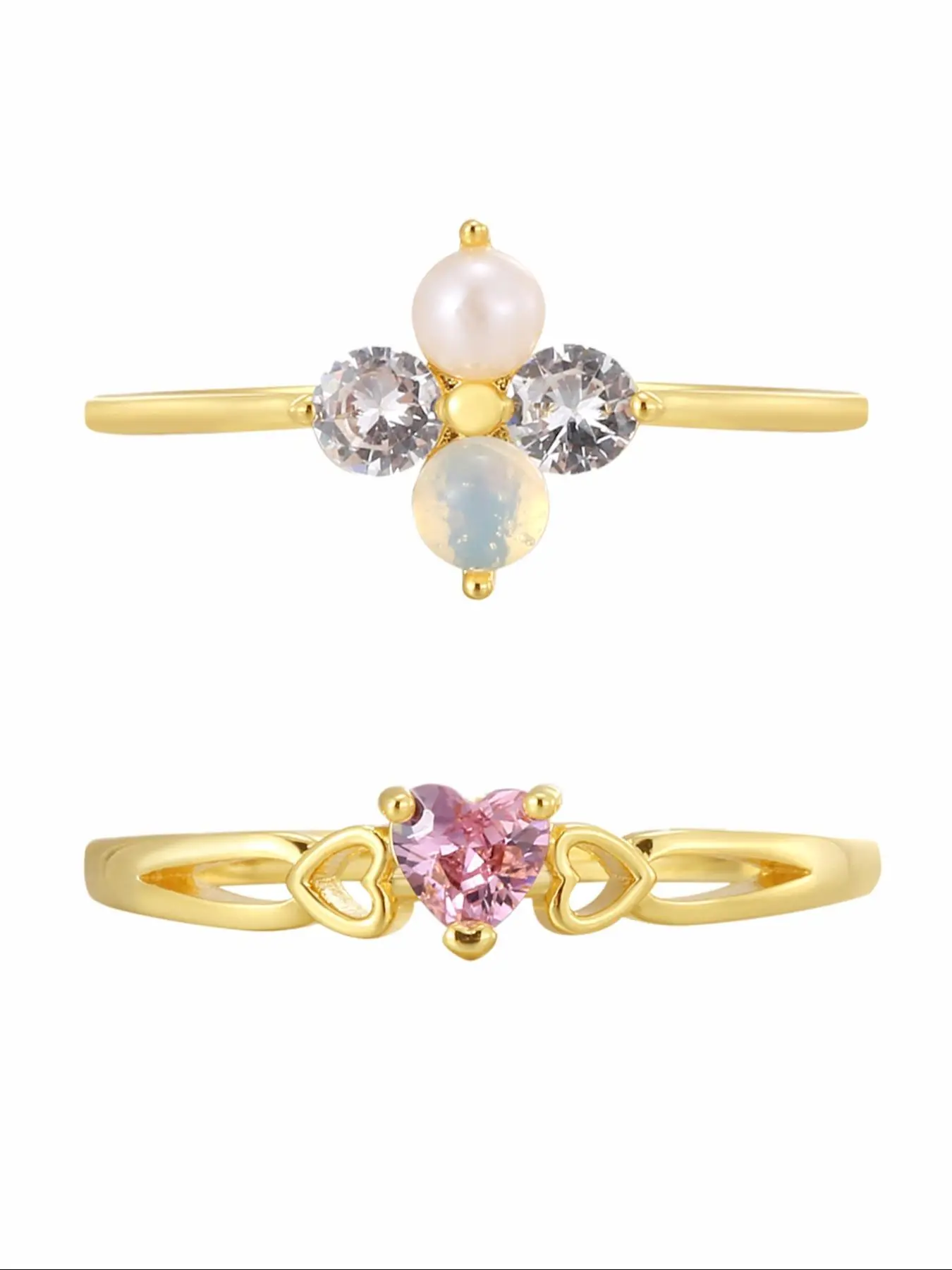 Heart & Flower Design Ring Set, Fashion Retro Cute Promise Rings for Party, Daily Decor, Trendy All-match & Exquisite Jewelry for Birthday Gift