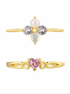 Heart & Flower Design Ring Set, Fashion Retro Cute Promise Rings for Party, Daily Decor, Trendy All-match & Exquisite Jewelry for Birthday Gift