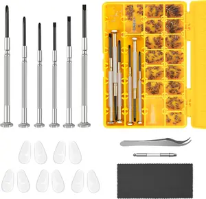 Magnetic Eyeglass Repair Kit, Glasses Repair Kit with Eyeglass Screws Include Nose Pads, Precision Screwdriver Tool Set and Tweezers for Eyeglasses, Sunglasses, Watch Clock Spectacle Repair