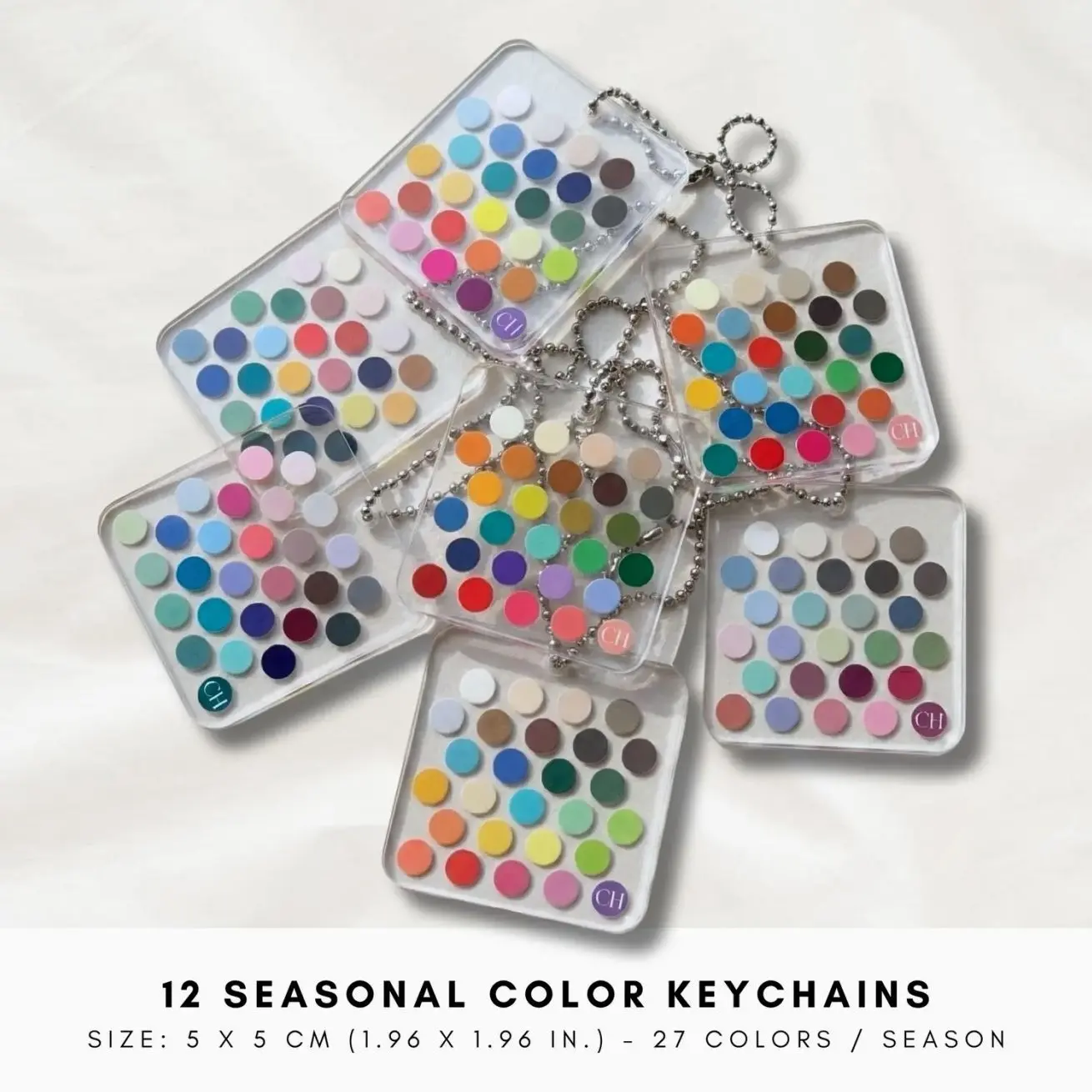 12 Seasonal Color Acrylic Keychain | Small Portable Personal Color Analysis Palette Swatch Card | Plastic Pocket Color Chart Guide & Gift