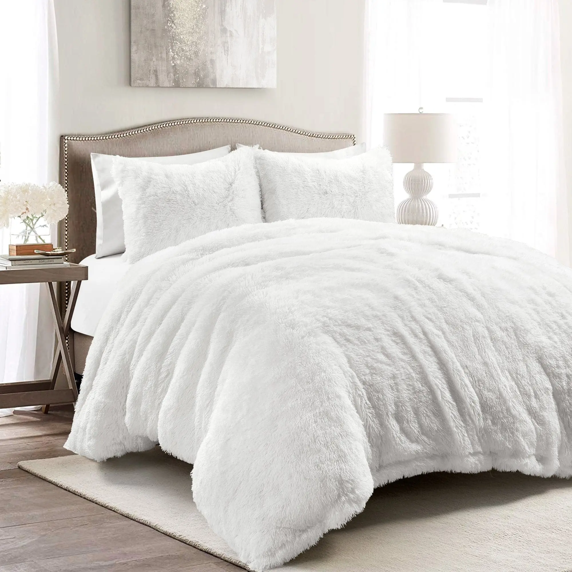 Lush Decor Emma Faux Fur Duvet Cover 3 Piece Set, Soft Plush Design