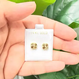 1151- NEW 14K Yellow Gold Trebol Gold Stud Earrings W.G