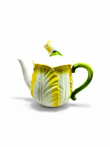 Lefton Yellow Cabbage Leaf Teapot – Vintage Ceramic Floral Cottagecore Kitchen Decor