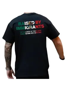 Mexican American Pride T-Shirt, Back Printed 'raised by Immigrants' Design, Unisex Casual Long Sleeve Top, Cultural Identity Statement