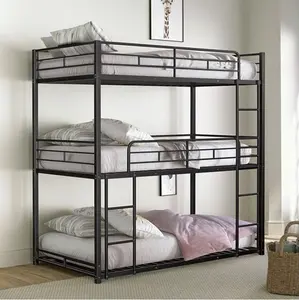 Tivro Full-Size Triple Bunk Bed with Durable Metal Construction, Integrated Safety Rails, and Space-Saving Vertical Design for Modern Homes