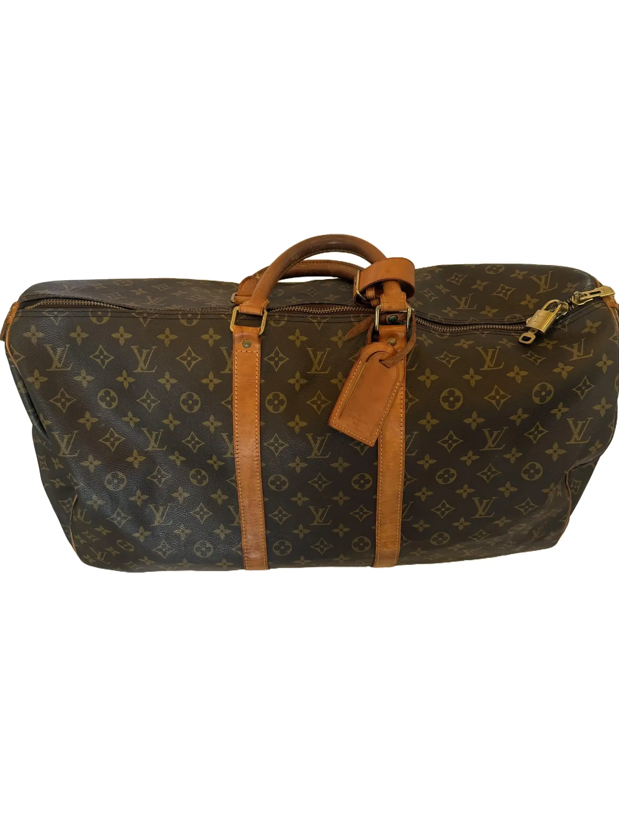 Pre-owned Louis Vuitton Coated Canvas Travel Bags Keepall 55 in Original Monogram includes Luggage Tag and Lock/Key