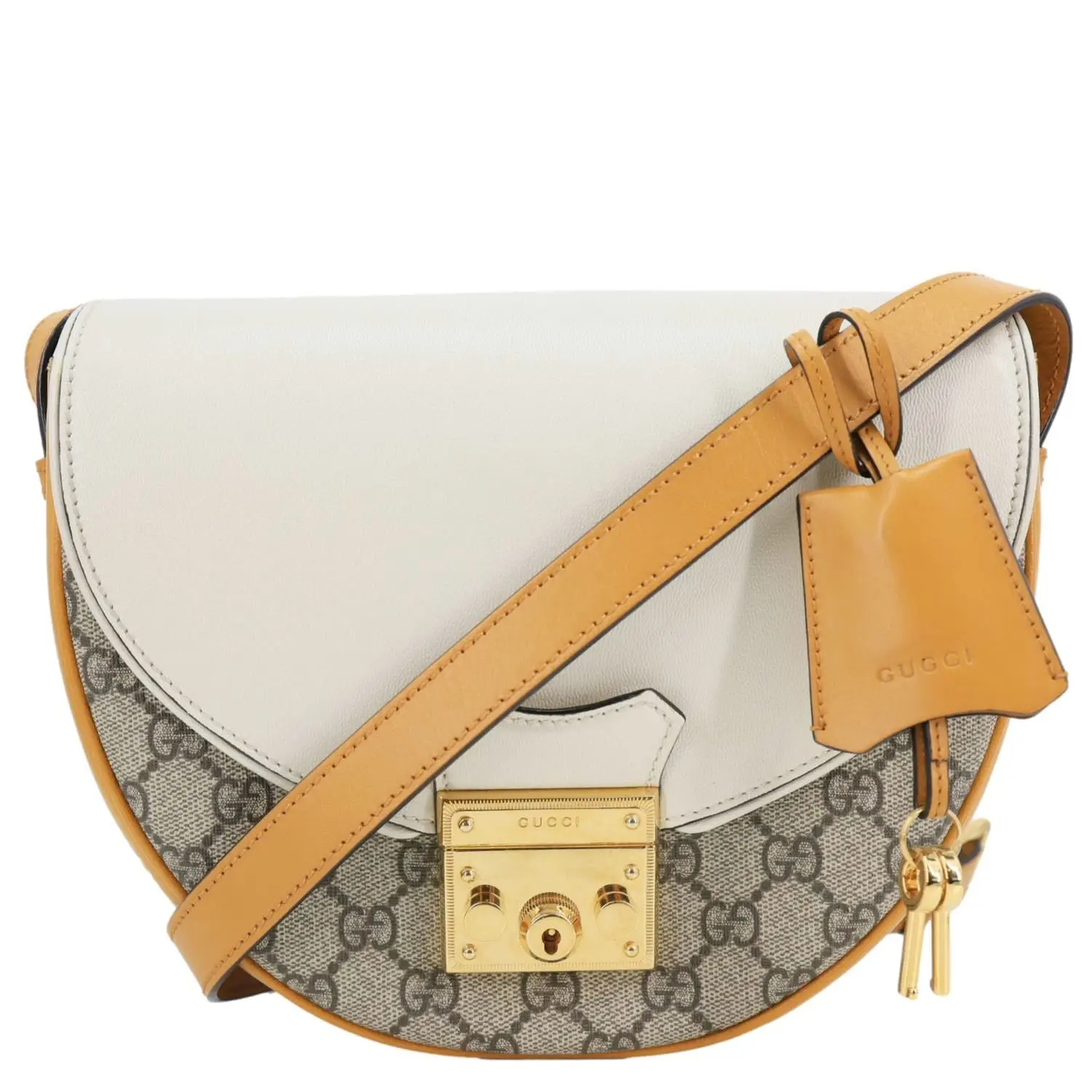 Pre-owned GUCCI Canvas Shoulder Bags Padlock Saddle Small GG Supreme Shoulder Bag Beige 644524