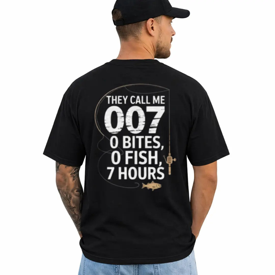 007 O'Bites O'Fish 7 Hours Funny Fisherman TShirt, Short Sleeve Printed Graphic Shirt, Daily Casual Cotton Menswear