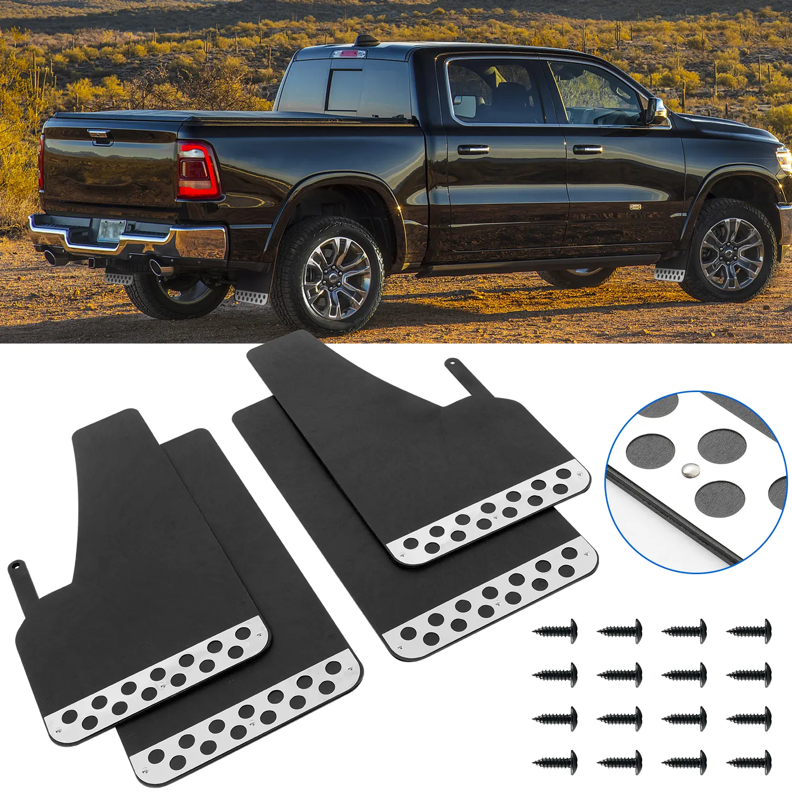 DREAMIZER 4PCS Universal Black Red EVA Soft Rubber Mud Flaps Mudguards for Pickup SUV with Hardware Front and Rear Car Accessories Automotive Protector Flexible And Bendable Fender Flares