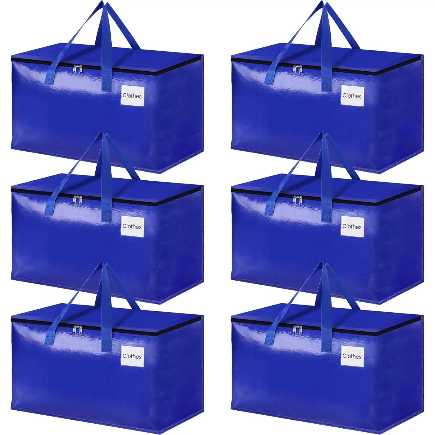 StorageRight Moving Bags-Heavy Duty Moving Boxes, Storage Totes with Zipper, Reinforced Handles and Tag Pocket-Collapsible Moving Supplies for moving, Storage and Travel 93L(Blue-6 Pack)