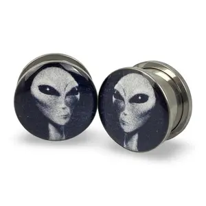 Alien Style 1 Picture Plugs gauges pair body jewelry