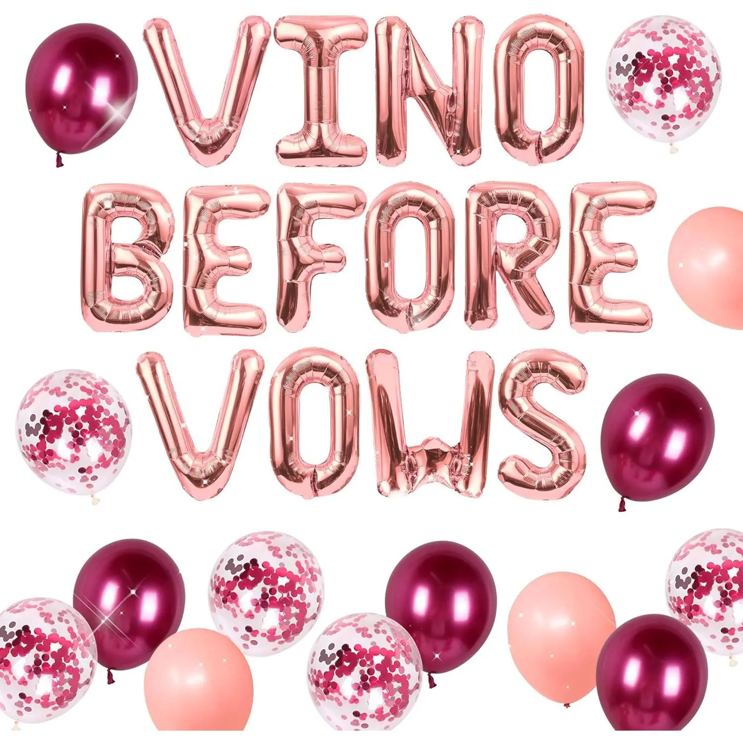 Chic Elegant Rose Gold Wine-Themed Bachelorette Party Decorations Kit - Balloon Decor (Including Birthday-Themed Balloons), Banner, Bride-To-Be Sash for Adult Wedding Vino Before Vows Bridal Shower Supplies