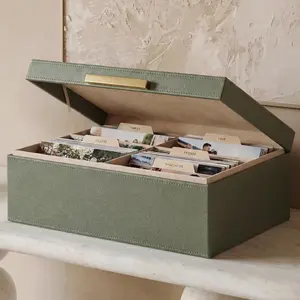 Decorative Photo Storage Box - Sturdy PU Leather Photo Organizer with Dividers is Perfect to Store Up to 1200 Pictures and 4x6 Photos - Portable Scrapbook Storage Containers with Lid