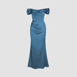 Cider Satin Sculptural Ruched Off-shoulder Mermaid Maxi Dress