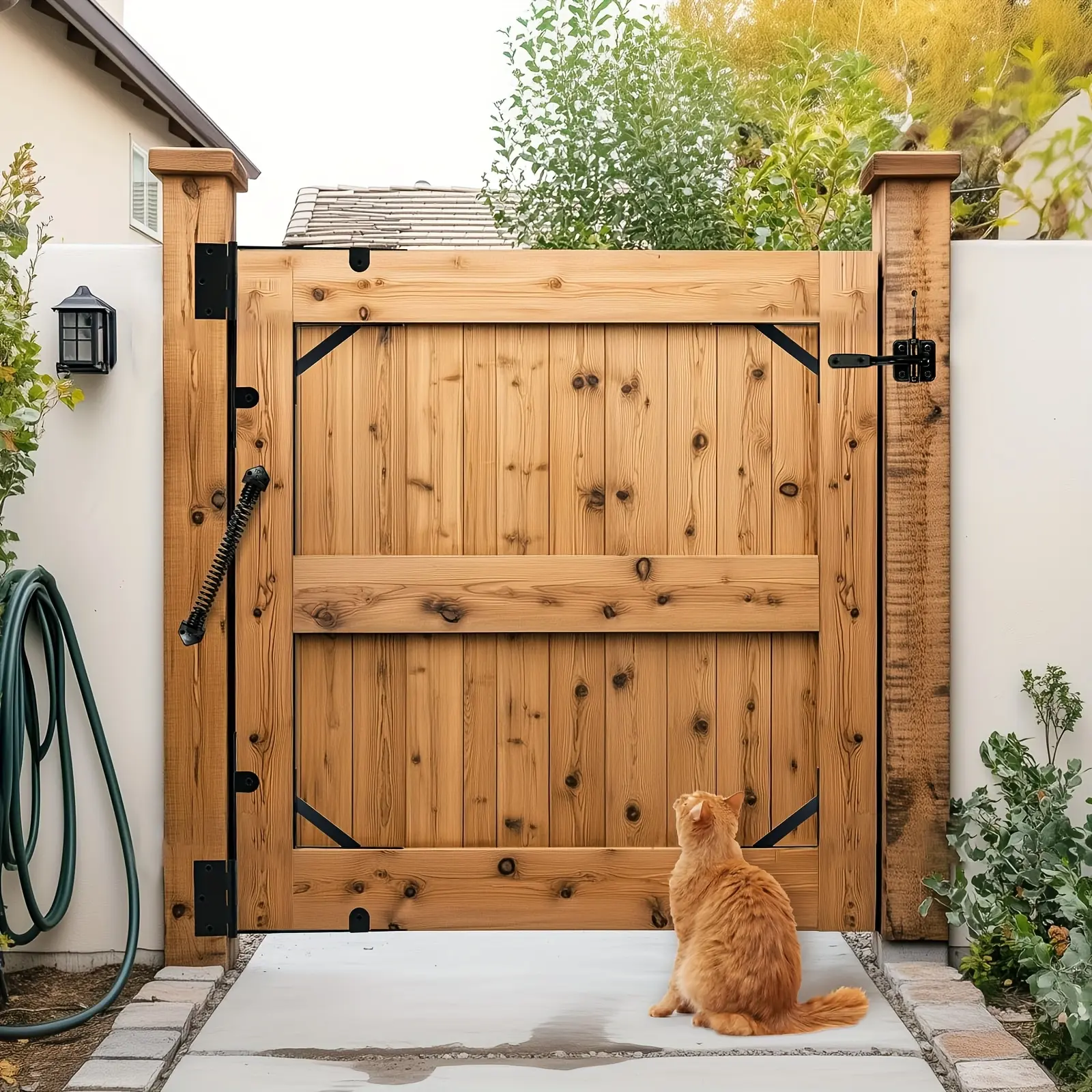 2 Pack Anti-Sag Gate Hardware Kit for Wooden Gates, Heavy Duty Gate Hardware with Angle Brackets, Welded Hinges & Self-Locking Latch, Premium No-Sag Fence Gate Kit