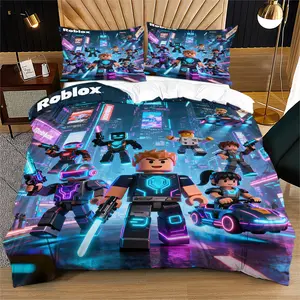 Roblox Cartoon Pattern Printed Duvet Cover, Suitable For Children And Teenagers As a Bedroom Decoration Gift, Including 1 Duvet Cover And 1 Or 2 Pillowcases Without Core And Pillow Bedding Supplies