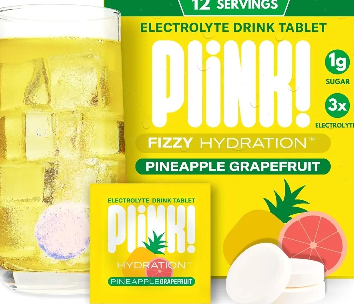Plink! Fizzy Electrolyte Drink Tablets for Daily Hydration - 12ct Electrolyte Tablets + Sodium, Potassium, Magnesium, Low-Calorie, Low-Sugar Keto Electrolytes Powder Hydration Packets Water Flavoring