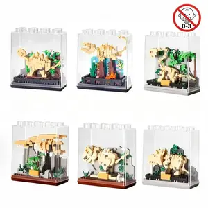 New DIY Dinosaur Blocks, Creative Dinosaur Fossil Building Toy, Building Blocks Set, Small Pieces Jurassic Dinosaur Animal Ornament, Enhances Imagination, Includes Acrylic Dust Box