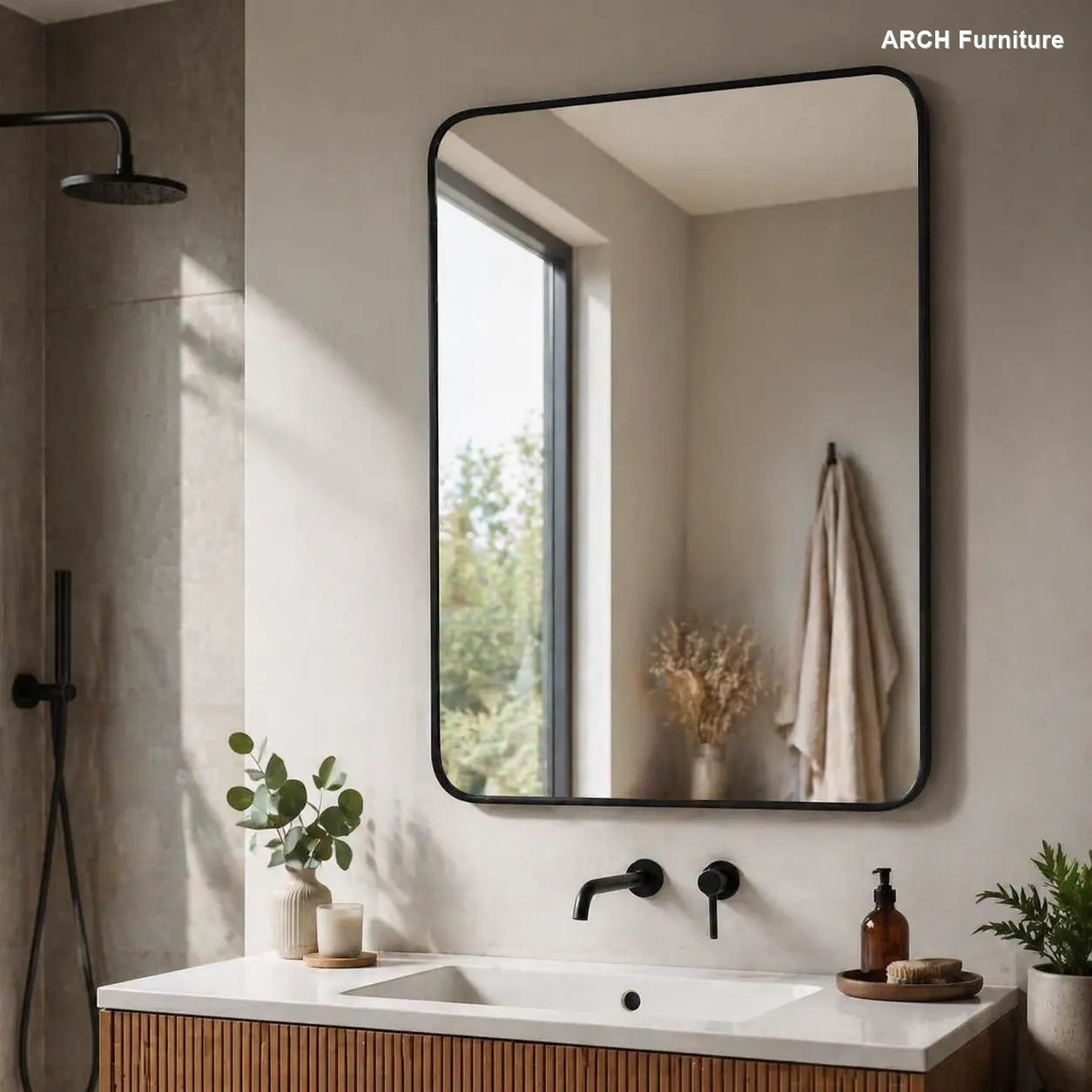 24x32 Inch Modern Rectangular Aluminum Frame Vanity Bathroom Mirror, Black Metal Large Wall Mirror (W2203135016), Aluminum Frame Mirror, Modern Mirror