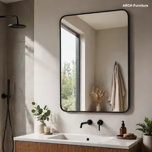 24x32 Inch Modern Rectangular Aluminum Frame Wall Mirror for Vanity Bathrooms, Black Metal Aluminum Frame Mirror (W2203135016), Modern Mirror