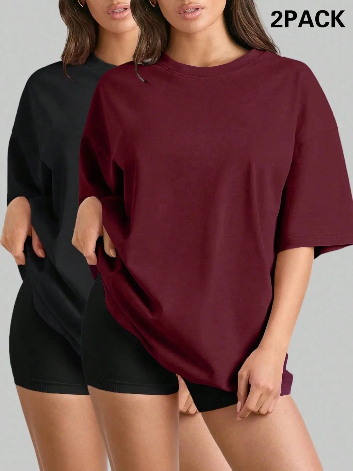 2pcs oversize solid Women Sports Tops - Summer Short Sleeve Shirt, Casual Loose T-Shirt, Women Fitness Wear, Activewear, Athletic Fashion Activewear, Fitness Athletic Streetwear