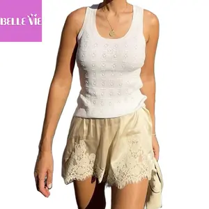 Mini Summer Lace Satin Shorts Lace Trim Casual Shorts for Women Beach Daily Wear