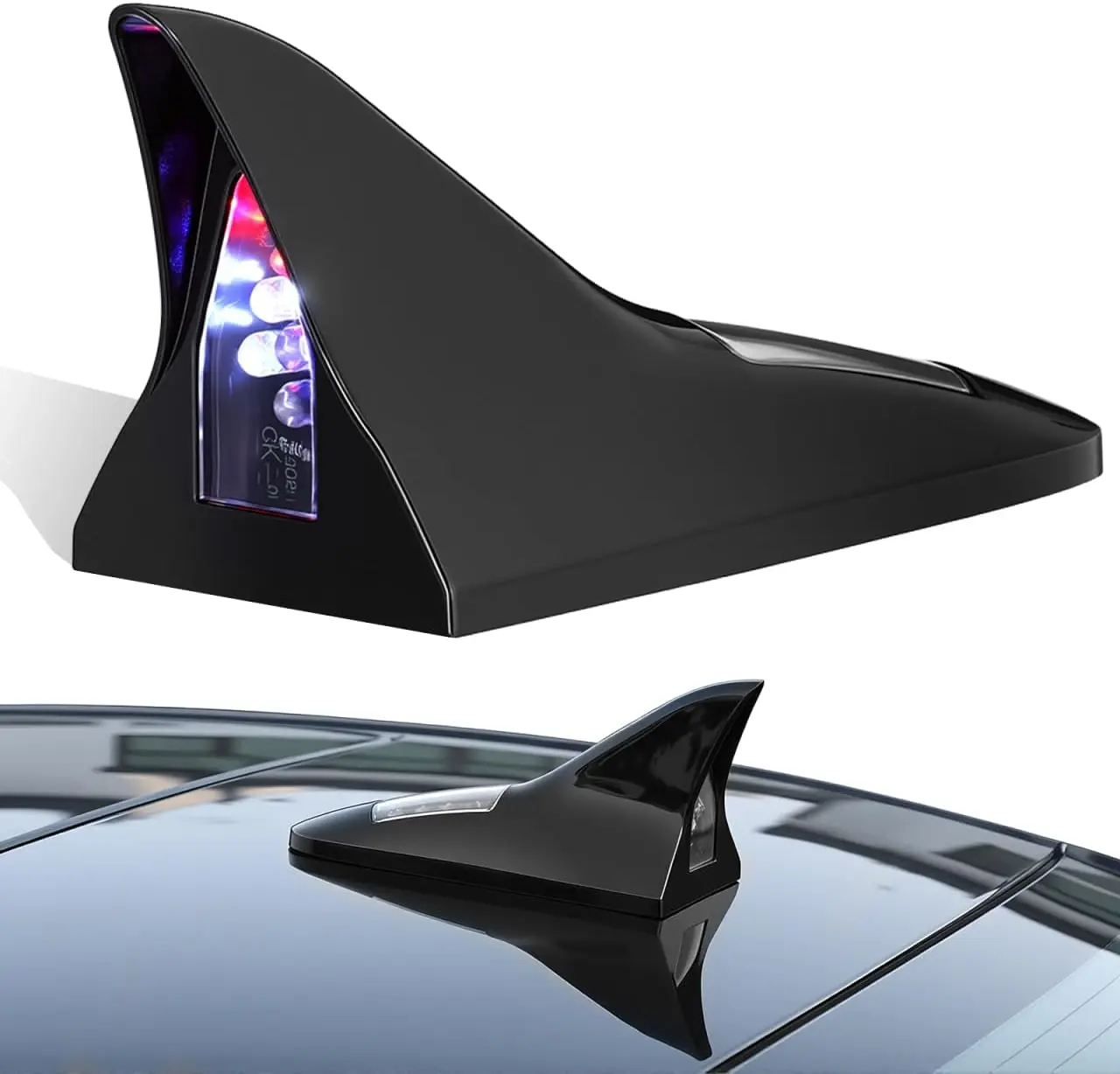 Car Shark Fin Antenna Cover Replacement Solar Powered Led Flashing Warning Light Roof Aerial Base Accessory Stylish Automotive Exterior Decoration Universal Fit for Most Cars