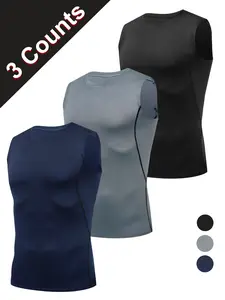 Men's Sleeveless Tight-Fit Tank Tops, Sleeveless Sports Vest, Lightweight Quick-Dry Breathable Running Fitness Sports Shirts, Pack of 3 Loose Fit Casual Wear