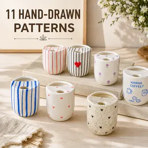 Handmade Ceramic Coffee Mug Cup with Sip Hole Cute Striped Design 10 oz Perfect for Travel Microwavable and Dishwasher Safe Ideal Gifts for Coffee Lovers